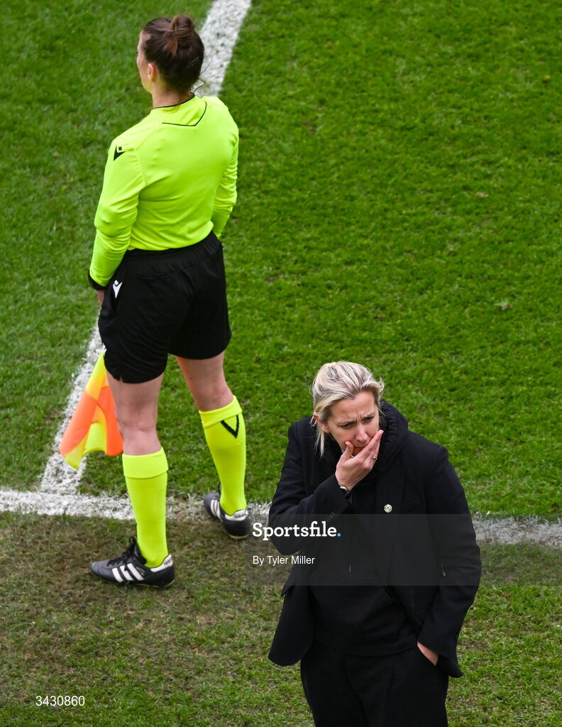 18 April 2026; Republic of Ireland head coach Carla Ward during the 2027 FIFA Women’s World Cup Qualifier match between Republic of Ireland and Poland at the Aviva Stadium in Dublin. Photo by Tyler Miller/Sportsfile