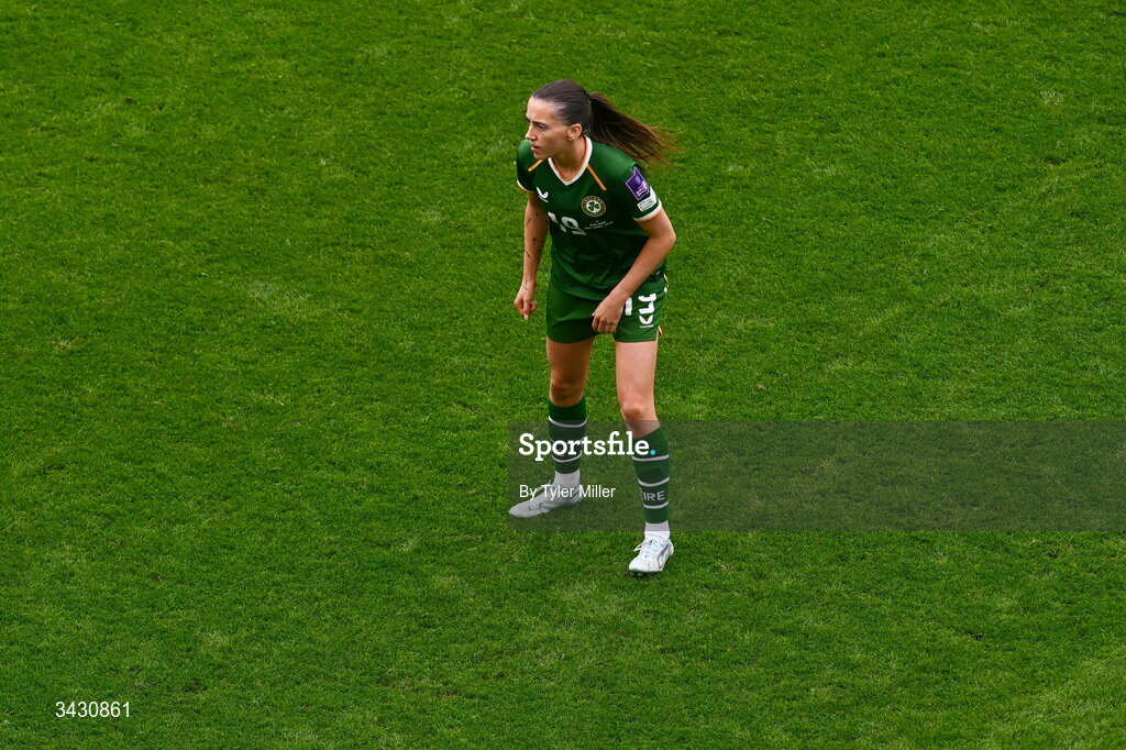 18 April 2026; Abbie Larkin of Republic of Ireland during the 2027 FIFA Women’s World Cup Qualifier match between Republic of Ireland and Poland at the Aviva Stadium in Dublin. Photo by Tyler Miller/Sportsfile