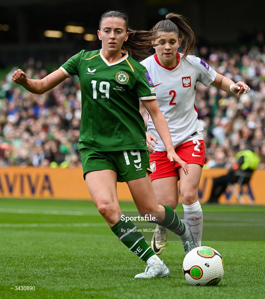 18 April 2026; / during the 2027 FIFA Women’s World Cup Qualifier match between Republic of Ireland and Poland at the Aviva Stadium in Dublin. Photo by Stephen McCarthy/Sportsfile