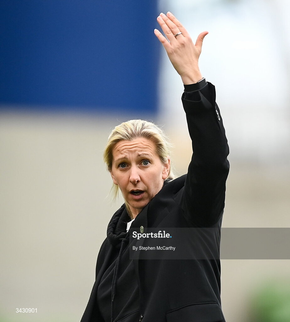 18 April 2026; Republic of Ireland head coach Carla Ward during the 2027 FIFA Women’s World Cup Qualifier match between Republic of Ireland and Poland at the Aviva Stadium in Dublin. Photo by Stephen McCarthy/Sportsfile