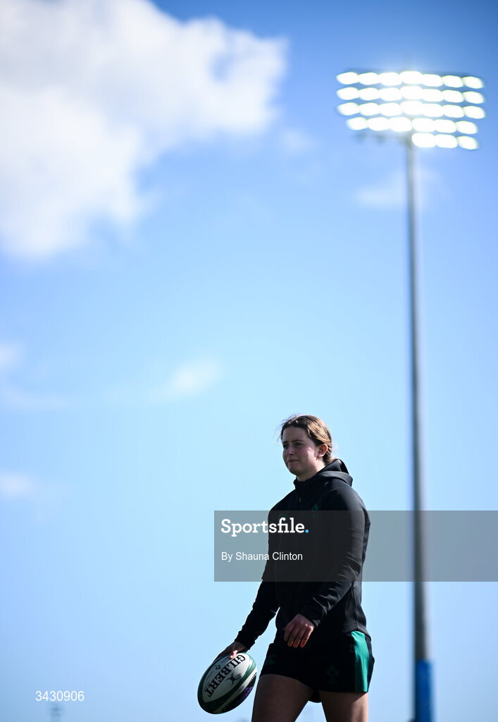 18 April 2026; Caitríona Finn of Ireland walks the pitch before the Women's Six Nations Rugby Championship match between Ireland and Italy at Dexcom Stadium in Galway. Photo by Shauna Clinton/Sportsfile