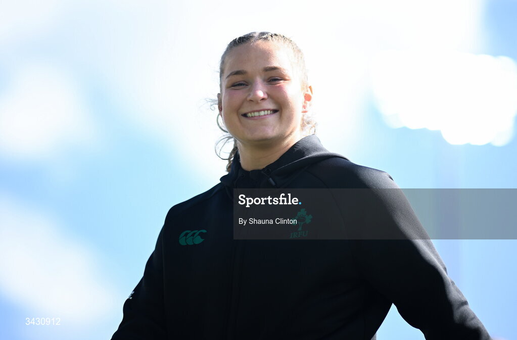 18 April 2026; Sadhbh McGrath of Ireland walk the pitch before the Women's Six Nations Rugby Championship match between Ireland and Italy at Dexcom Stadium in Galway. Photo by Shauna Clinton/Sportsfile