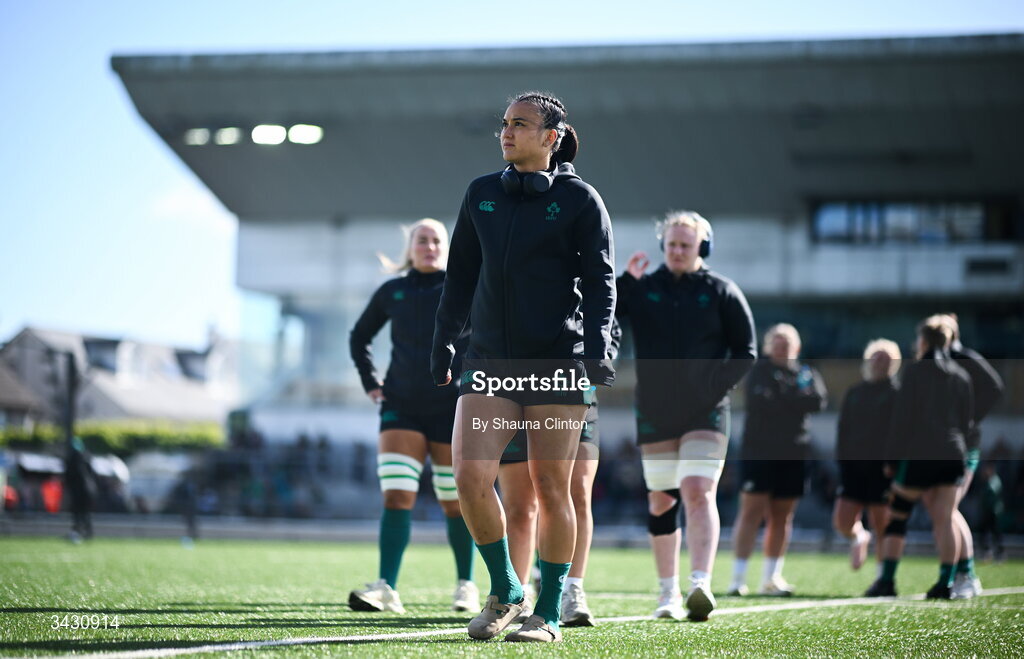 18 April 2026; Nancy McGillivray of Ireland walks the pitch before the Women's Six Nations Rugby Championship match between Ireland and Italy at Dexcom Stadium in Galway. Photo by Shauna Clinton/Sportsfile