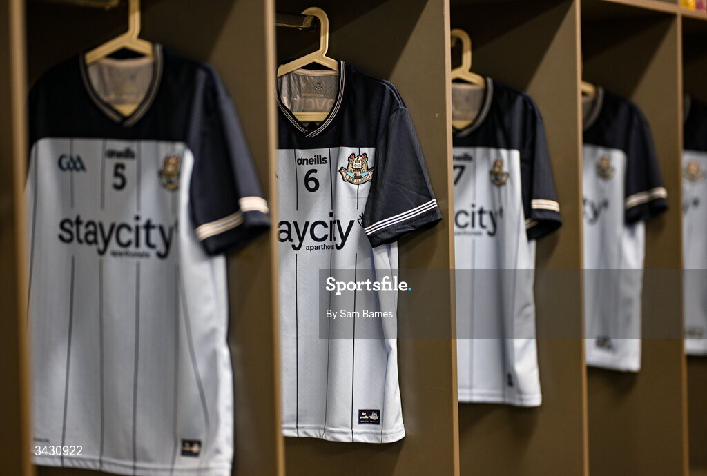 18 April 2026; The jersey belonging to Chris Crummey of Dublin hangs in the dressing room before the Leinster GAA Senior Hurling Championship Round 1 match between Offaly and Dublin at Glenisk O'Connor Park in Tullamore, Offaly. Photo by Sam Barnes/Sportsfile