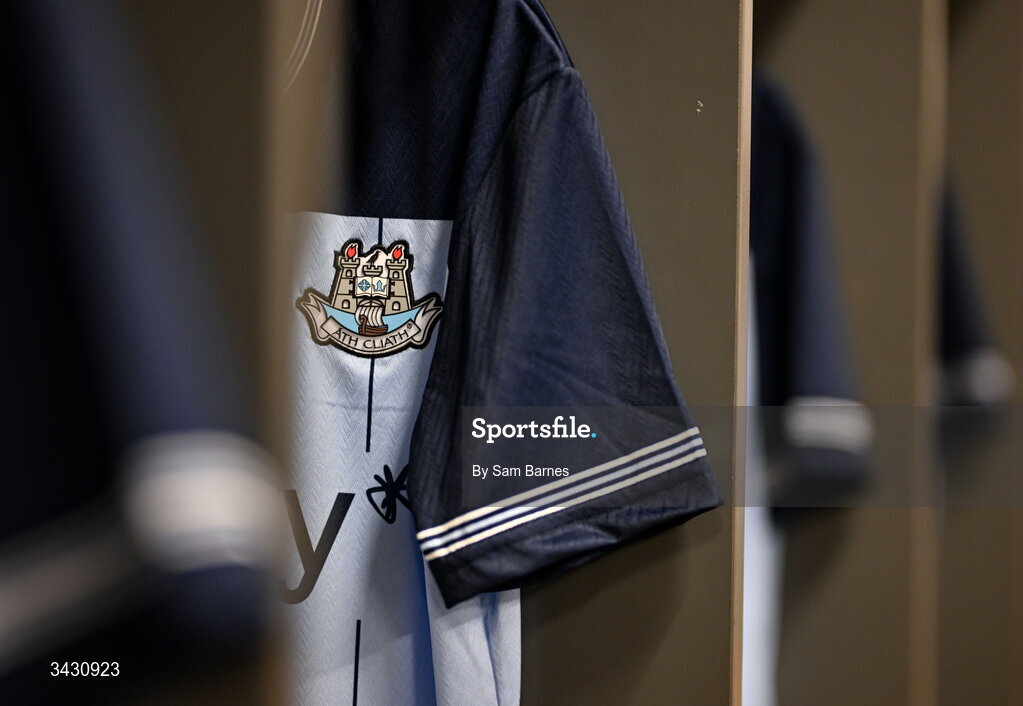 18 April 2026; The detailed view of a Dublin jersey in the dressing room before the Leinster GAA Senior Hurling Championship Round 1 match between Offaly and Dublin at Glenisk O'Connor Park in Tullamore, Offaly. Photo by Sam Barnes/Sportsfile