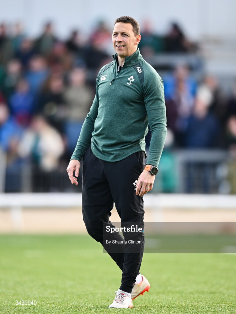 18 April 2026; Ireland head coach Scott Bemand before the Women's Six Nations Rugby Championship match between Ireland and Italy at Dexcom Stadium in Galway. Photo by Shauna Clinton/Sportsfile