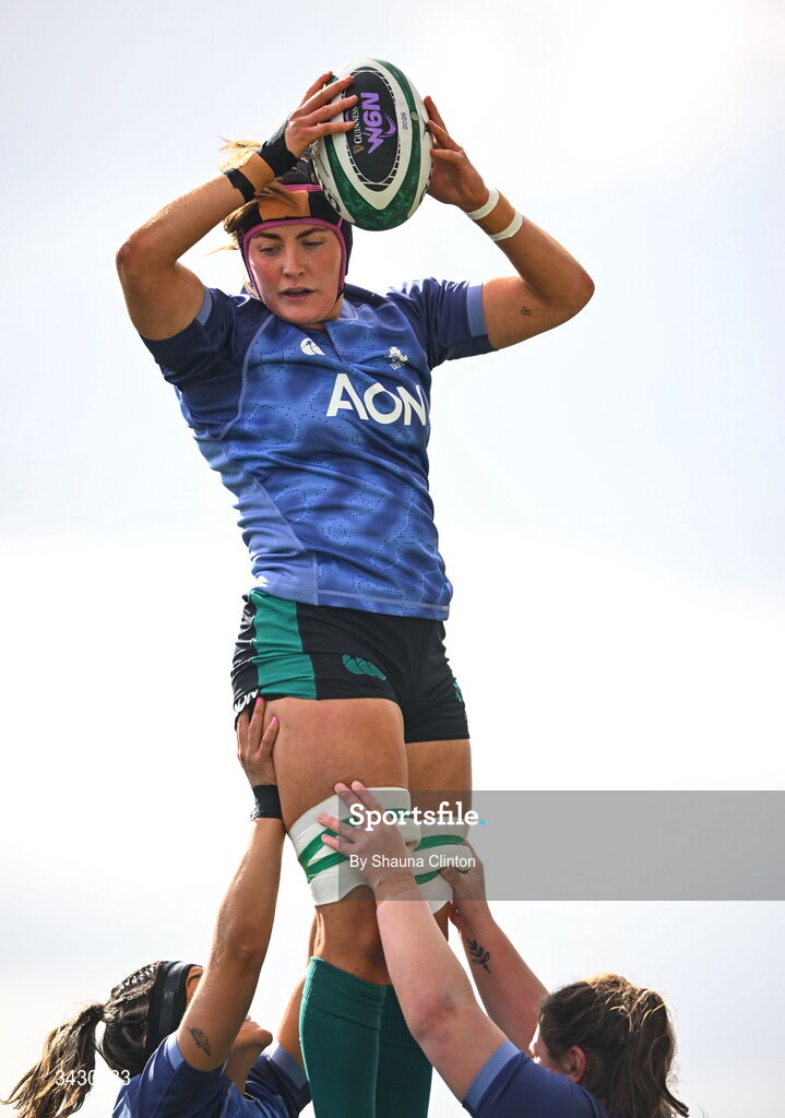 18 April 2026; Fiona Tuite of Ireland warms up before the Women's Six Nations Rugby Championship match between Ireland and Italy at Dexcom Stadium in Galway. Photo by Shauna Clinton/Sportsfile