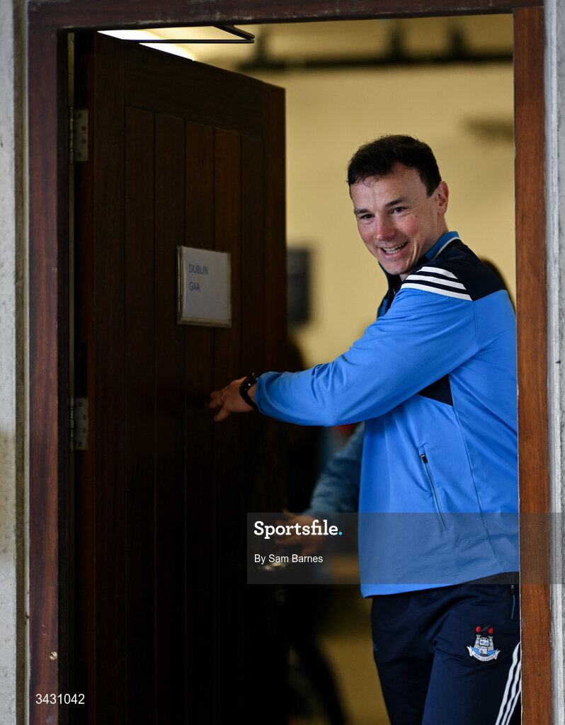 18 April 2026; Liam Rushe of Dublin before the Leinster GAA Senior Hurling Championship Round 1 match between Offaly and Dublin at Glenisk O'Connor Park in Tullamore, Offaly. Photo by Sam Barnes/Sportsfile