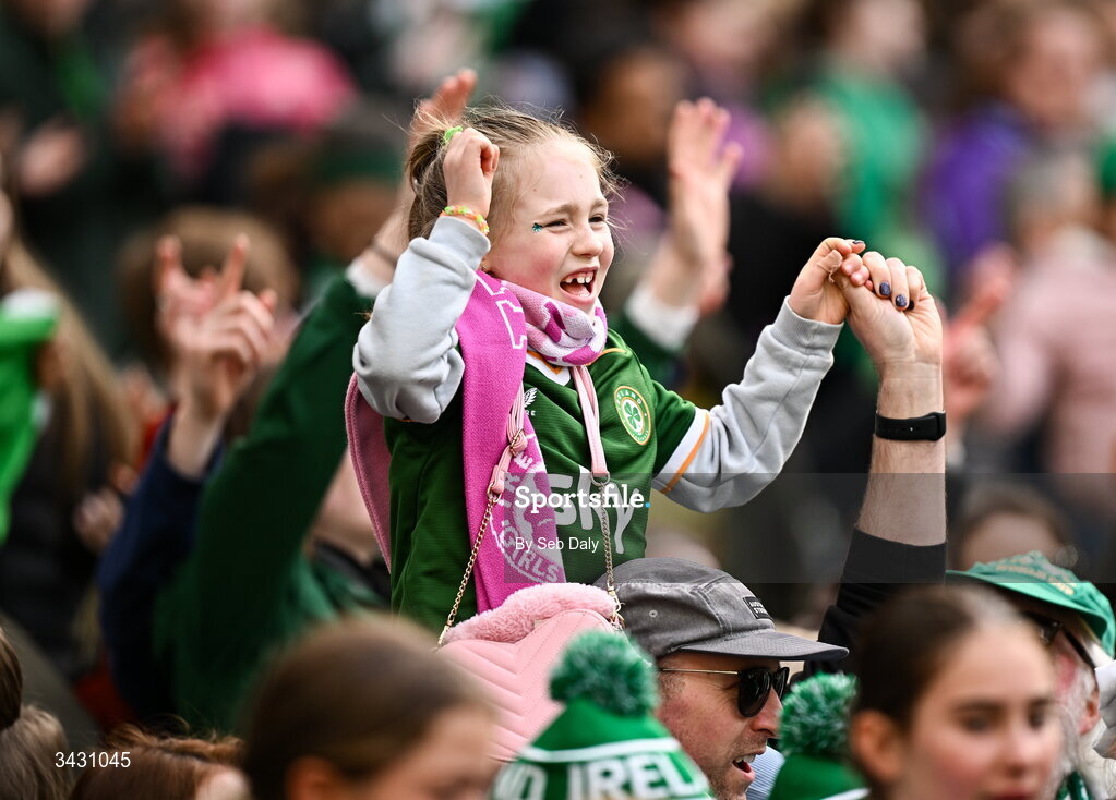 18 April 2026; Republic of Ireland supporters after the 2027 FIFA Women’s World Cup Qualifier match between Republic of Ireland and Poland at the Aviva Stadium in Dublin. Photo by Seb Daly/Sportsfile
