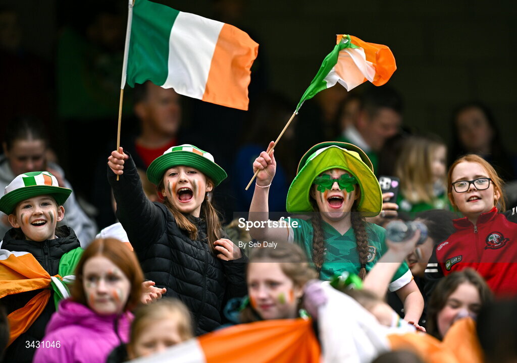 18 April 2026; Republic of Ireland supporters after the 2027 FIFA Women’s World Cup Qualifier match between Republic of Ireland and Poland at the Aviva Stadium in Dublin. Photo by Seb Daly/Sportsfile