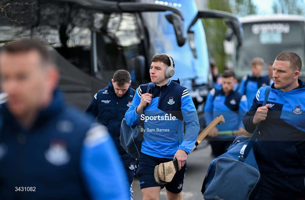 18 April 2026; Dónal Burke of Dublin arrives before the Leinster GAA Senior Hurling Championship Round 1 match between Offaly and Dublin at Glenisk O'Connor Park in Tullamore, Offaly. Photo by Sam Barnes/Sportsfile