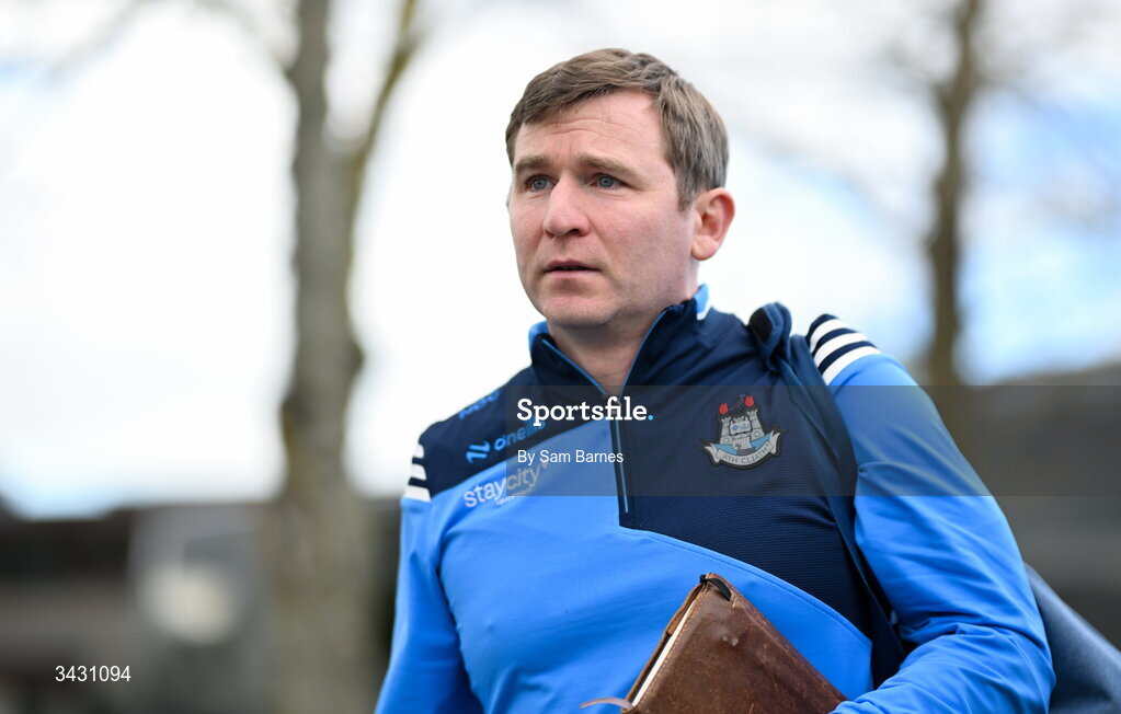 18 April 2026; Dublin manager Niall Ó Ceallacháin arrives before the Leinster GAA Senior Hurling Championship Round 1 match between Offaly and Dublin at Glenisk O'Connor Park in Tullamore, Offaly. Photo by Sam Barnes/Sportsfile