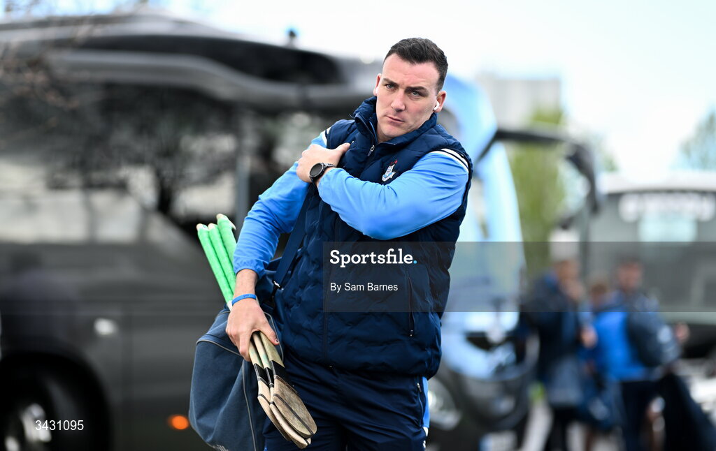 18 April 2026; John Hetherton of Dublin arrives before the Leinster GAA Senior Hurling Championship Round 1 match between Offaly and Dublin at Glenisk O'Connor Park in Tullamore, Offaly. Photo by Sam Barnes/Sportsfile