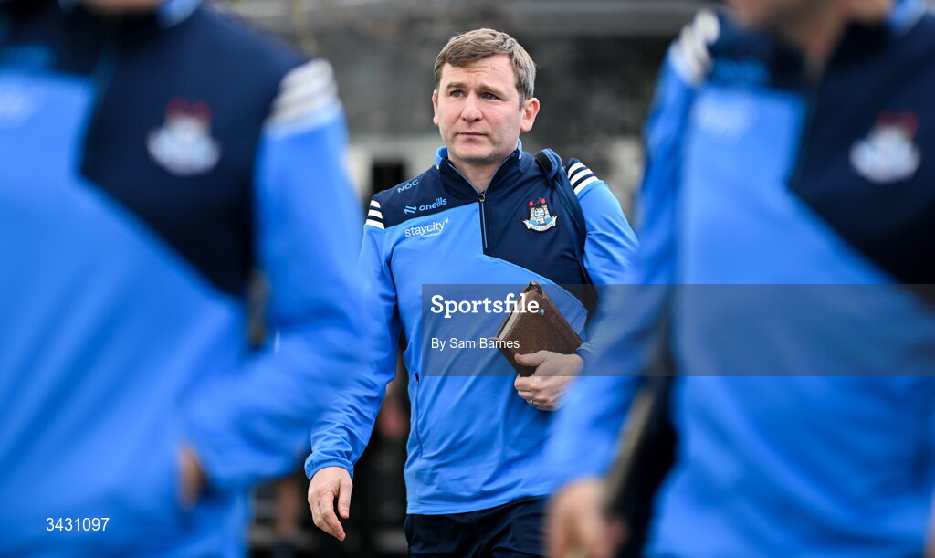 18 April 2026; Dublin manager Niall Ó Ceallacháin arrives before the Leinster GAA Senior Hurling Championship Round 1 match between Offaly and Dublin at Glenisk O'Connor Park in Tullamore, Offaly. Photo by Sam Barnes/Sportsfile