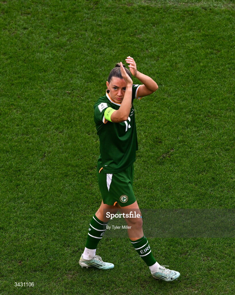 18 April 2026; Katie McCabe of Republic of Ireland after the 2027 FIFA Women’s World Cup Qualifier match between Republic of Ireland and Poland at the Aviva Stadium in Dublin. Photo by Tyler Miller/Sportsfile