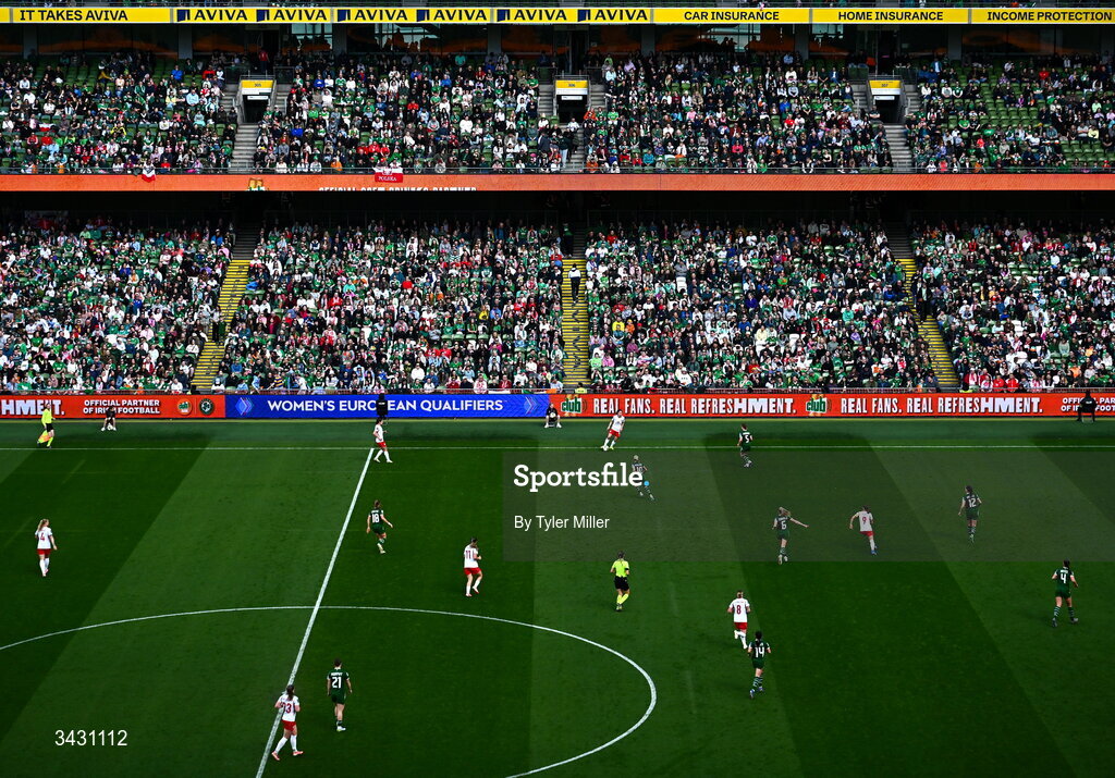 18 April 2026; A general view during the 2027 FIFA Women’s World Cup Qualifier match between Republic of Ireland and Poland at the Aviva Stadium in Dublin. Photo by Tyler Miller/Sportsfile