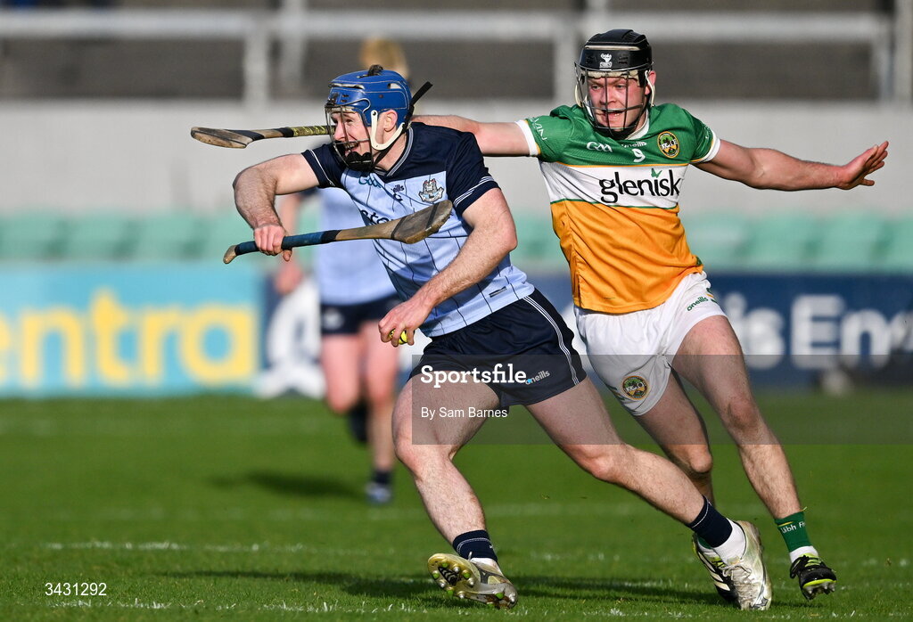 18 April 2026; Conor Burke of Dublin in action against Cathal King of Offaly during the Leinster GAA Senior Hurling Championship Round 1 match between Offaly and Dublin at Glenisk O'Connor Park in Tullamore, Offaly. Photo by Sam Barnes/Sportsfile