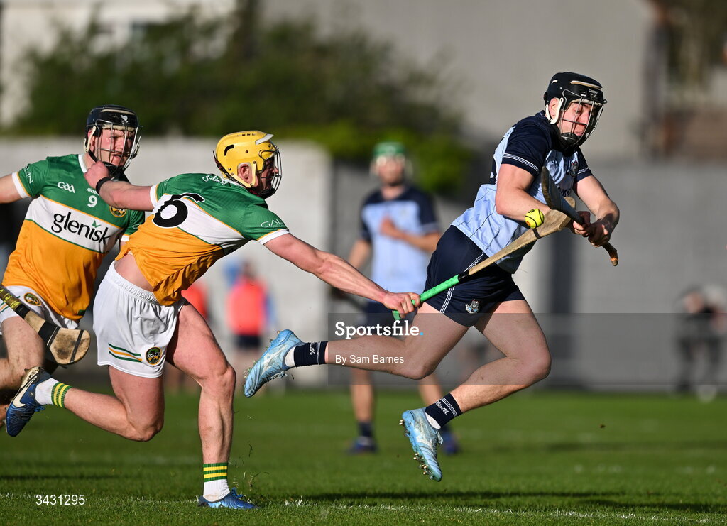 18 April 2026; Dónal Burke of Dublin in action against Killian Sampson of Offaly during the Leinster GAA Senior Hurling Championship Round 1 match between Offaly and Dublin at Glenisk O'Connor Park in Tullamore, Offaly. Photo by Sam Barnes/Sportsfile
