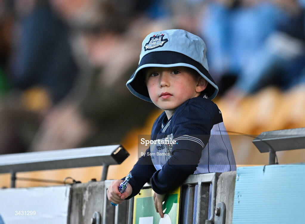 18 April 2026; A young Dublin supporter during the Leinster GAA Senior Hurling Championship Round 1 match between Offaly and Dublin at Glenisk O'Connor Park in Tullamore, Offaly. Photo by Sam Barnes/Sportsfile