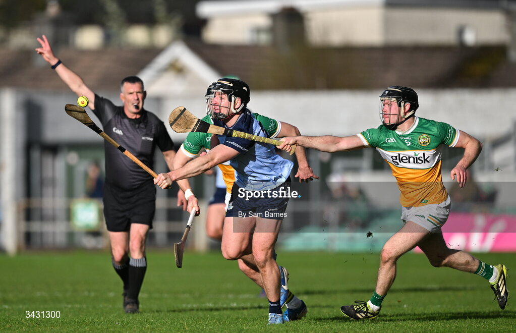 18 April 2026; Dónal Burke of Dublin in action against Cathal King, right, and Dan Ravenhill of Offaly during the Leinster GAA Senior Hurling Championship Round 1 match between Offaly and Dublin at Glenisk O'Connor Park in Tullamore, Offaly. Photo by Sam Barnes/Sportsfile