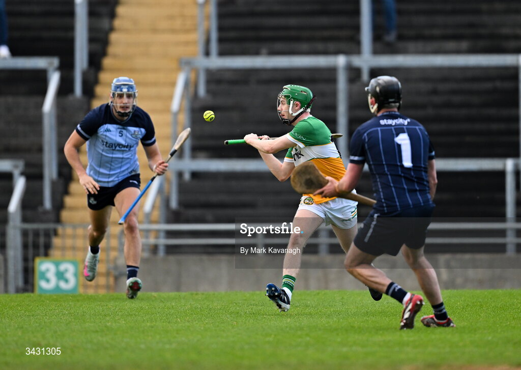 18 April 2026; Adam Screeney of Offaly in action against Dublin goalkeeper Seán Brennan during the Leinster GAA Senior Hurling Championship Round 1 match between Offaly and Dublin at Glenisk O'Connor Park in Tullamore, Offaly. Photo by Mark Kavanagh/Sportsfile