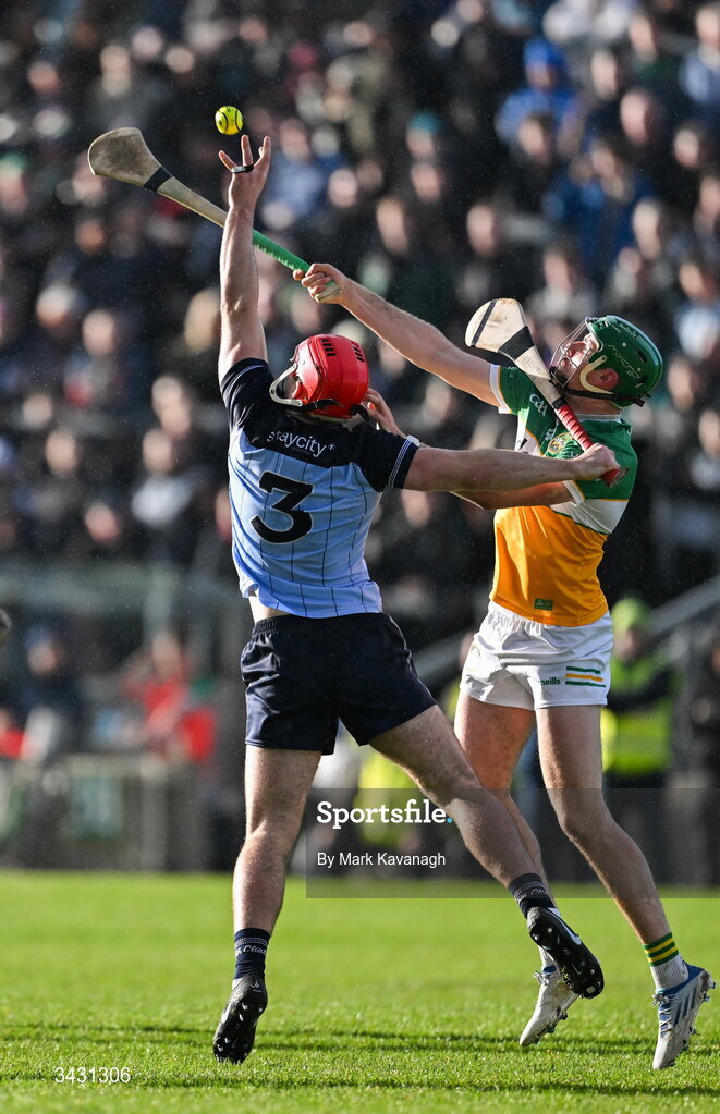 18 April 2026; Paddy Smyth of Dublin in action against Brian Duignan of Offaly during the Leinster GAA Senior Hurling Championship Round 1 match between Offaly and Dublin at Glenisk O'Connor Park in Tullamore, Offaly. Photo by Mark Kavanagh/Sportsfile