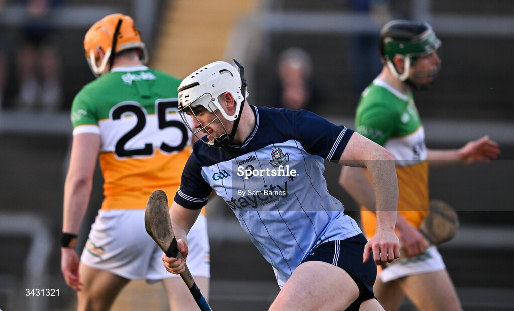 18 April 2026; Conor Donohoe of Dublin celebrates after scoring his side's second goal during the Leinster GAA Senior Hurling Championship Round 1 match between Offaly and Dublin at Glenisk O'Connor Park in Tullamore, Offaly. Photo by Sam Barnes/Sportsfile