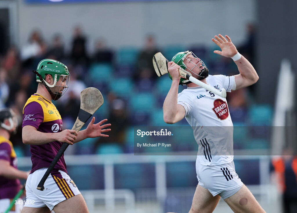 18 April 2026; Jack Sheridan of Kildare reacts to a missed opportunity on goal during the Leinster GAA Senior Hurling Championship Round 1 match between Kildare and Wexford at Cedral St Conleth's Park in Newbridge, Kildare. Photo by Michael P Ryan/Sportsfile