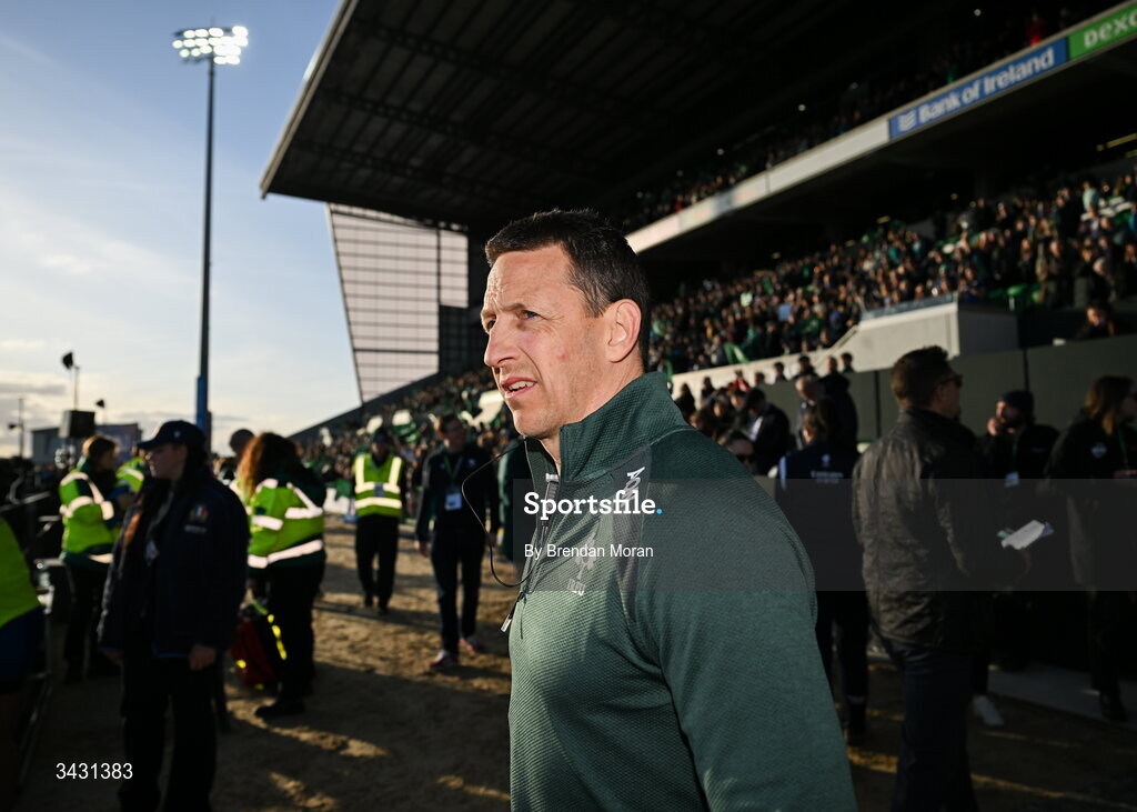 18 April 2026; Ireland head coach Scott Bemand after his side's victory in the Women's Six Nations Rugby Championship match between Ireland and Italy at Dexcom Stadium in Galway. Photo by Brendan Moran/Sportsfile