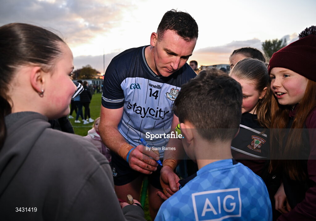 18 April 2026; John Hetherton of Dublin signs autographs after the Leinster GAA Senior Hurling Championship Round 1 match between Offaly and Dublin at Glenisk O'Connor Park in Tullamore, Offaly. Photo by Sam Barnes/Sportsfile