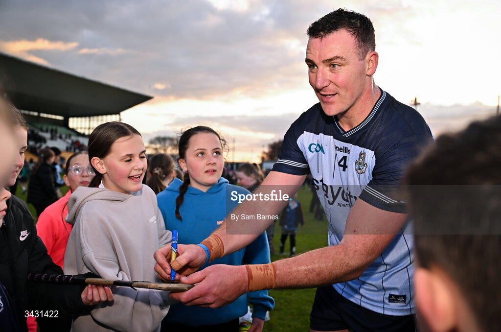 18 April 2026; John Hetherton of Dublin signs autographs after the Leinster GAA Senior Hurling Championship Round 1 match between Offaly and Dublin at Glenisk O'Connor Park in Tullamore, Offaly. Photo by Sam Barnes/Sportsfile