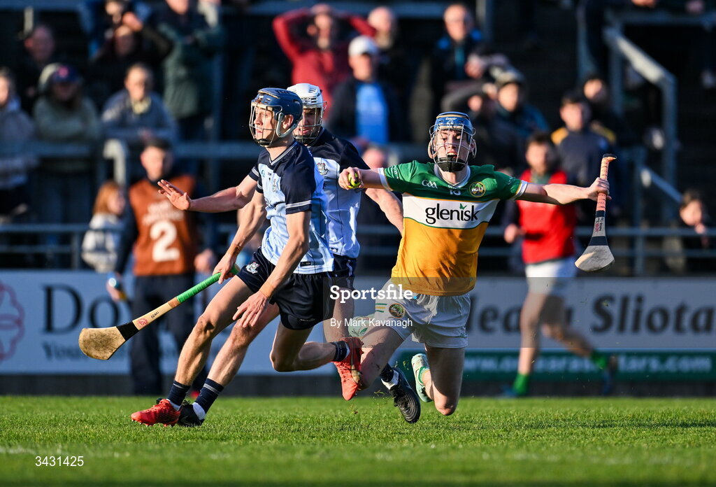 18 April 2026; Shane Rigney of Offaly is fouled by Darragh Power of Dublin during the Leinster GAA Senior Hurling Championship Round 1 match between Offaly and Dublin at Glenisk O'Connor Park in Tullamore, Offaly. Photo by Mark Kavanagh/Sportsfile