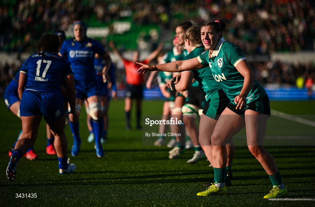 18 April 2026; Katie Whelan of Ireland during the Women's Six Nations Rugby Championship match between Ireland and Italy at Dexcom Stadium in Galway. Photo by Shauna Clinton/Sportsfile
