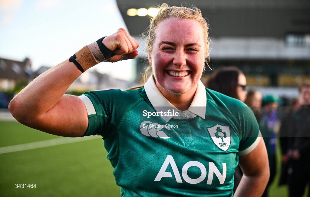18 April 2026; Fiona Tuite of Ireland after the Women's Six Nations Rugby Championship match between Ireland and Italy at Dexcom Stadium in Galway. Photo by Shauna Clinton/Sportsfile