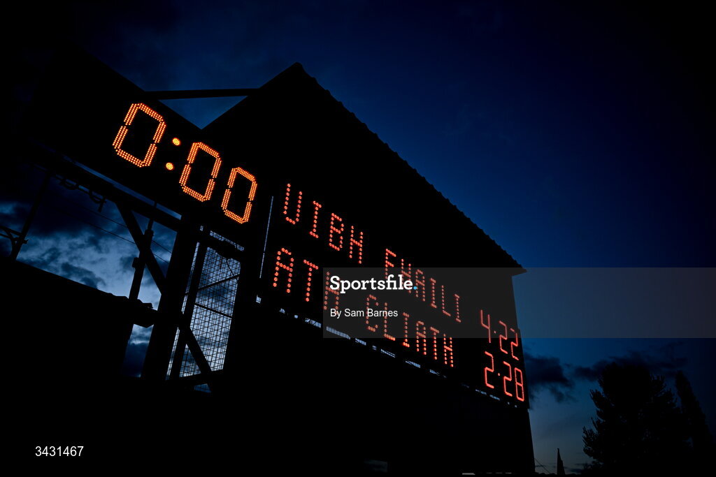 18 April 2026; A general view of the scoreboard after the Leinster GAA Senior Hurling Championship Round 1 match between Offaly and Dublin at Glenisk O'Connor Park in Tullamore, Offaly. Photo by Sam Barnes/Sportsfile