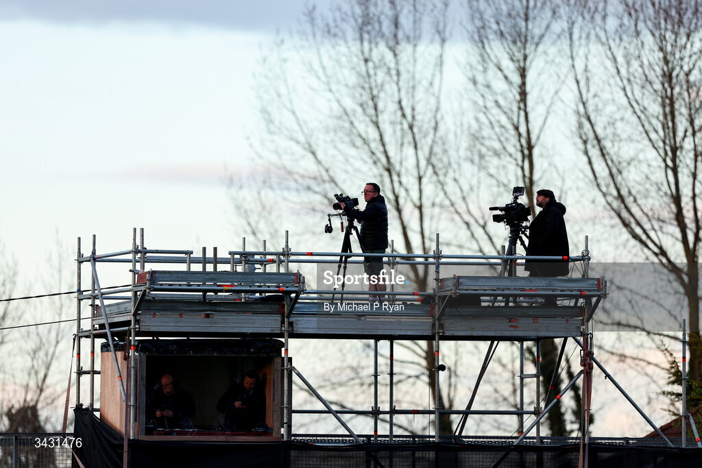 18 April 2026; A general view of TV cameras and match commentators during the Leinster GAA Senior Hurling Championship Round 1 match between Kildare and Wexford at Cedral St Conleth's Park in Newbridge, Kildare. Photo by Michael P Ryan/Sportsfile