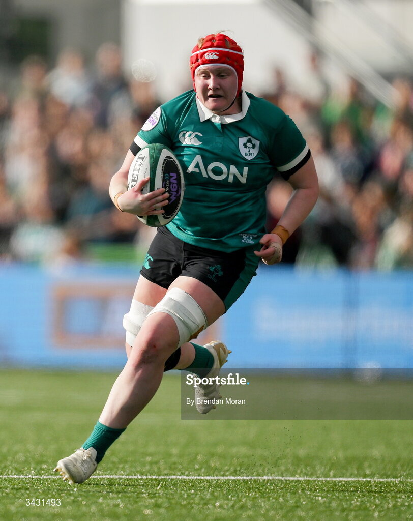 18 April 2026; Aoife Wafer of Ireland during the Women's Six Nations Rugby Championship match between Ireland and Italy at Dexcom Stadium in Galway. Photo by Brendan Moran/Sportsfile