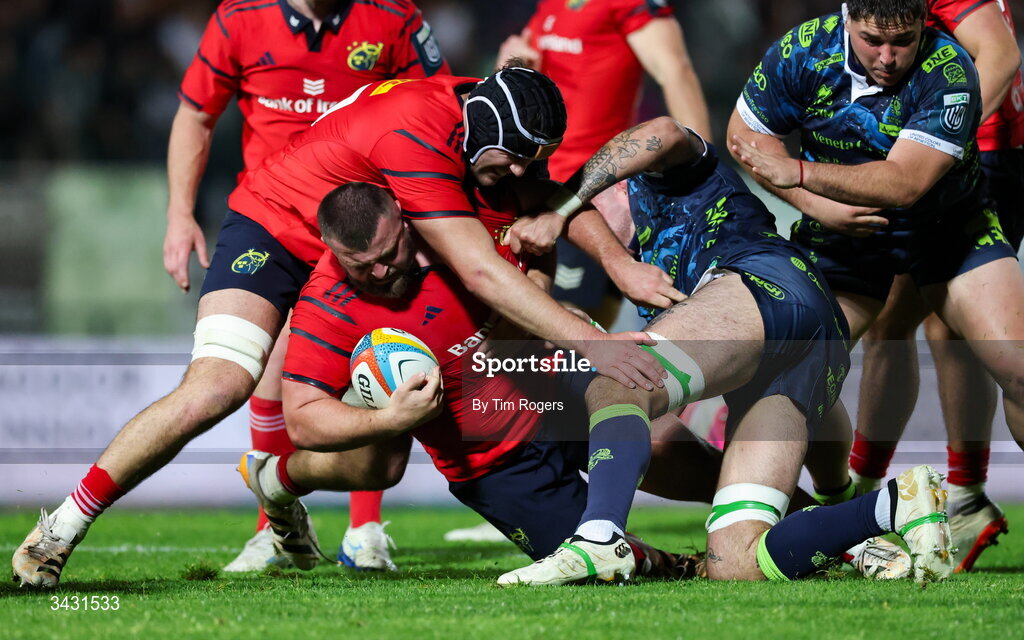 18 April 2026; Michael Milne of Munster during the United Rugby Championship match between Benetton and Munster at Stadio Monigo in Treviso, Italy. Photo by Tim Rogers/Sportsfile
