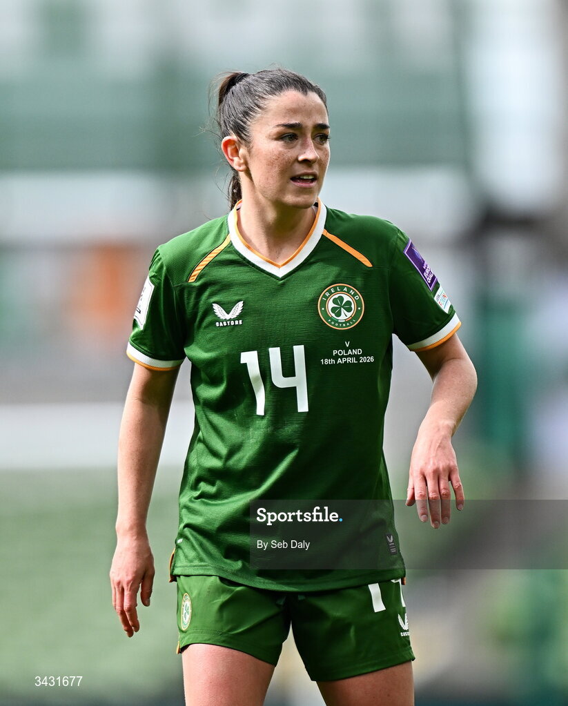 18 April 2026; Marissa Sheva of Republic of Ireland during the 2027 FIFA Women’s World Cup Qualifier match between Republic of Ireland and Poland at the Aviva Stadium in Dublin. Photo by Seb Daly/Sportsfile