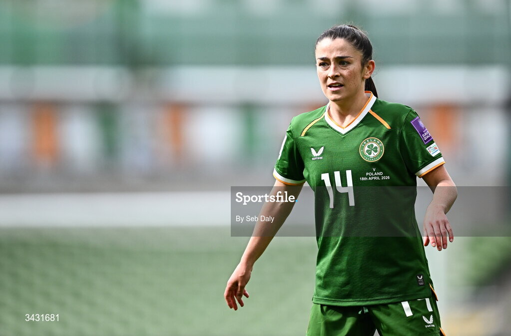 18 April 2026; Marissa Sheva of Republic of Ireland during the 2027 FIFA Women’s World Cup Qualifier match between Republic of Ireland and Poland at the Aviva Stadium in Dublin. Photo by Seb Daly/Sportsfile
