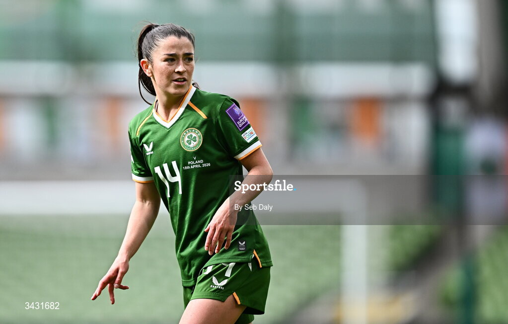 18 April 2026; Marissa Sheva of Republic of Ireland during the 2027 FIFA Women’s World Cup Qualifier match between Republic of Ireland and Poland at the Aviva Stadium in Dublin. Photo by Seb Daly/Sportsfile