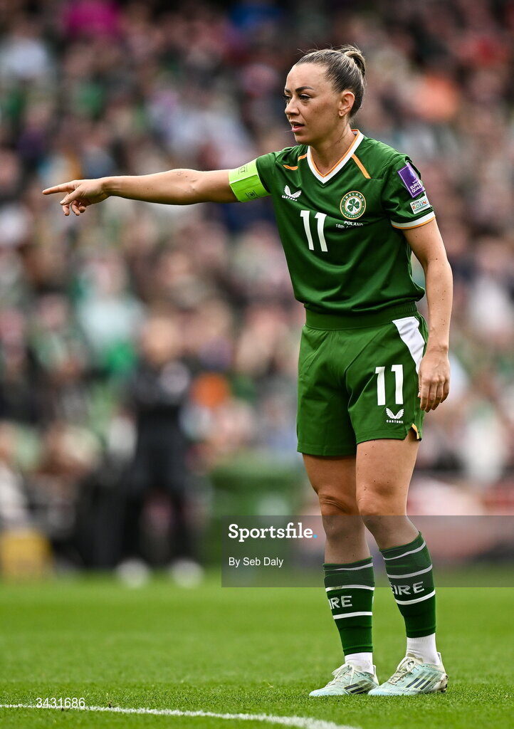 18 April 2026; Katie McCabe of Republic of Ireland during the 2027 FIFA Women’s World Cup Qualifier match between Republic of Ireland and Poland at the Aviva Stadium in Dublin. Photo by Seb Daly/Sportsfile