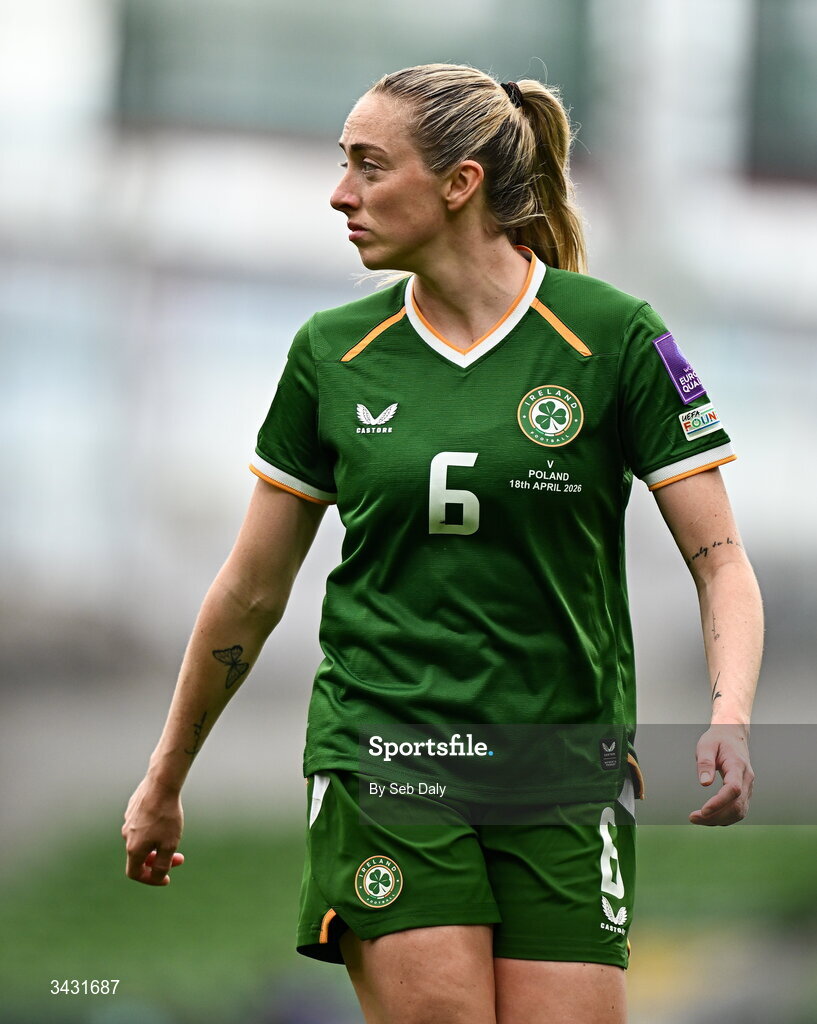 18 April 2026; Megan Connolly of Republic of Ireland during the 2027 FIFA Women’s World Cup Qualifier match between Republic of Ireland and Poland at the Aviva Stadium in Dublin. Photo by Seb Daly/Sportsfile
