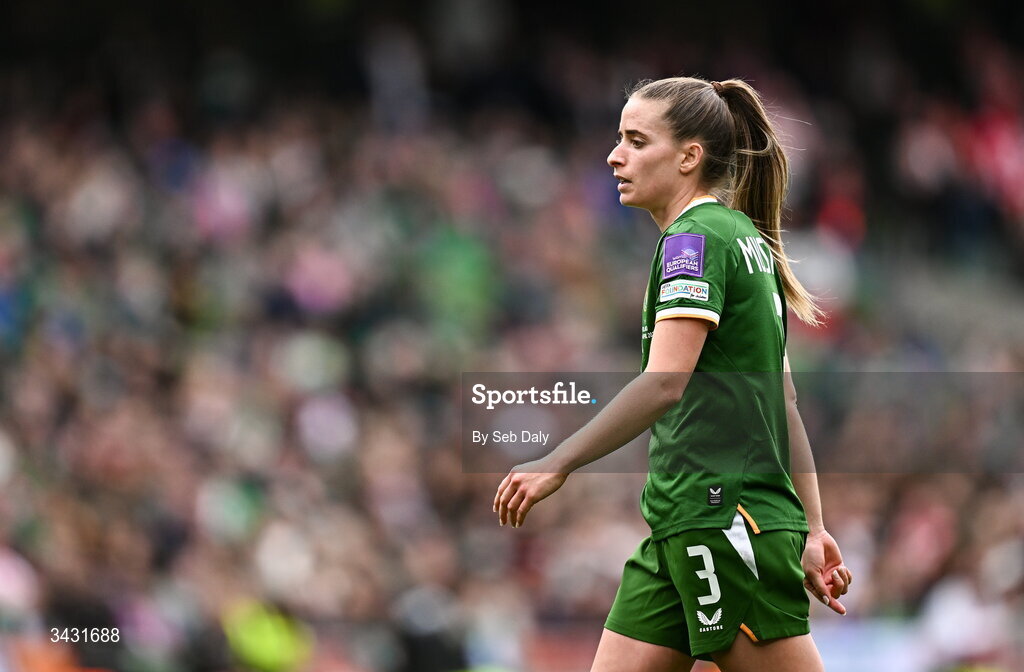 18 April 2026; Chloe Mustaki of Republic of Ireland during the 2027 FIFA Women’s World Cup Qualifier match between Republic of Ireland and Poland at the Aviva Stadium in Dublin. Photo by Seb Daly/Sportsfile