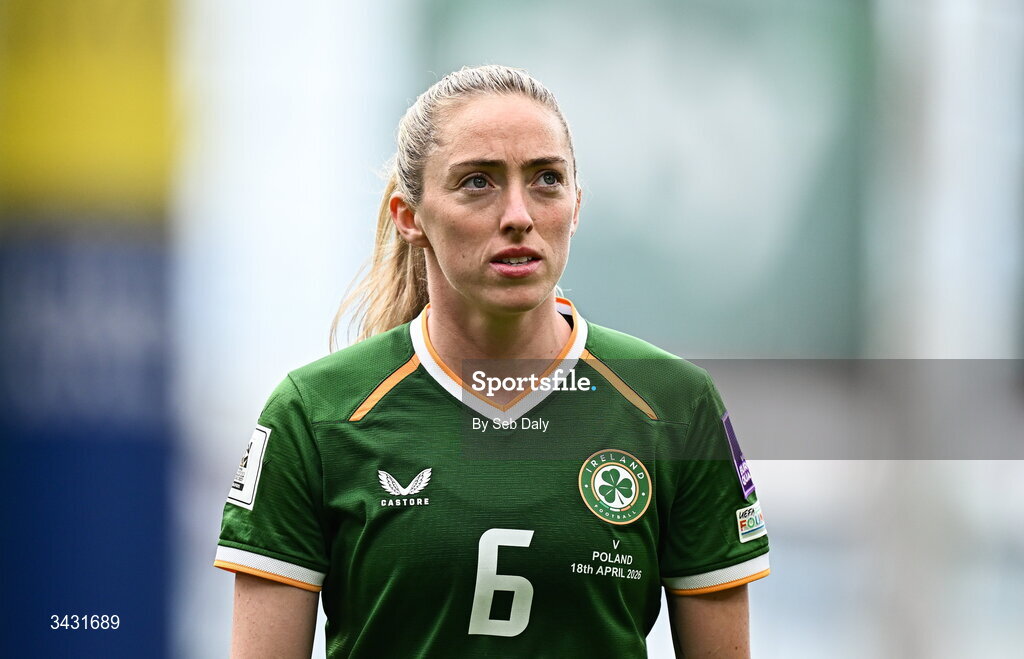 18 April 2026; Megan Connolly of Republic of Ireland during the 2027 FIFA Women’s World Cup Qualifier match between Republic of Ireland and Poland at the Aviva Stadium in Dublin. Photo by Seb Daly/Sportsfile