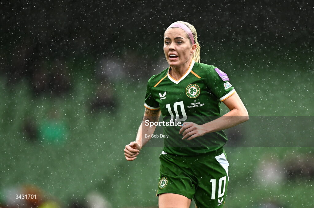 18 April 2026; Denise O'Sullivan of Republic of Ireland during the 2027 FIFA Women’s World Cup Qualifier match between Republic of Ireland and Poland at the Aviva Stadium in Dublin. Photo by Seb Daly/Sportsfile