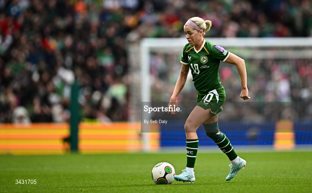 18 April 2026; Denise O’Sullivan of Republic of Ireland during the 2027 FIFA Women’s World Cup Qualifier match between Republic of Ireland and Poland at the Aviva Stadium in Dublin. Photo by Seb Daly/Sportsfile