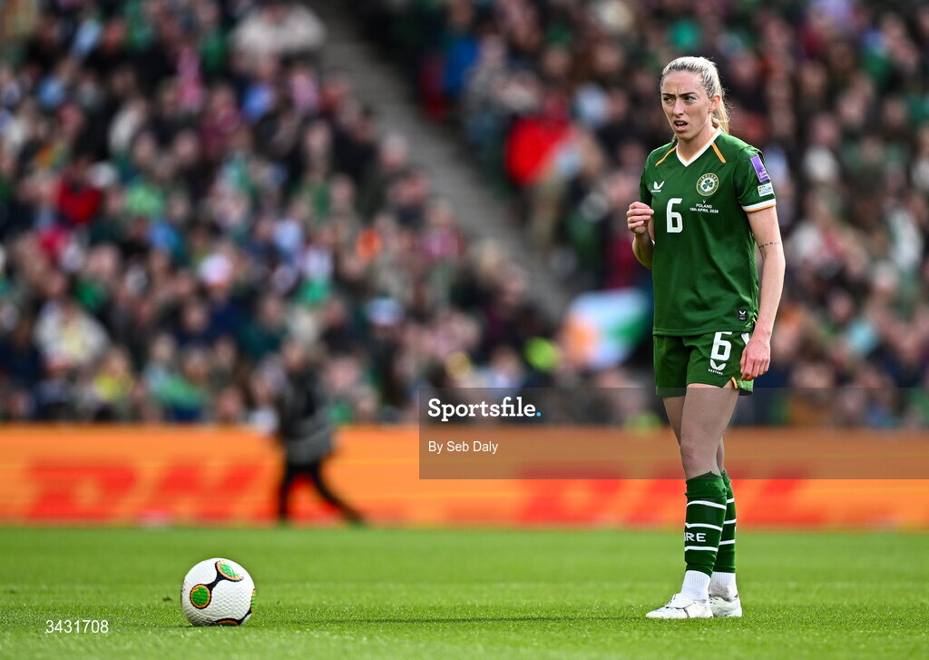 18 April 2026; Megan Connolly of Republic of Ireland during the 2027 FIFA Women’s World Cup Qualifier match between Republic of Ireland and Poland at the Aviva Stadium in Dublin. Photo by Seb Daly/Sportsfile