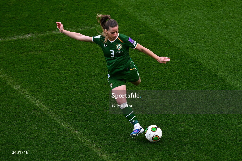 18 April 2026; Chloe Mustaki of Republic of Ireland during the 2027 FIFA Women’s World Cup Qualifier match between Republic of Ireland and Poland at the Aviva Stadium in Dublin. Photo by Tyler Miller/Sportsfile
