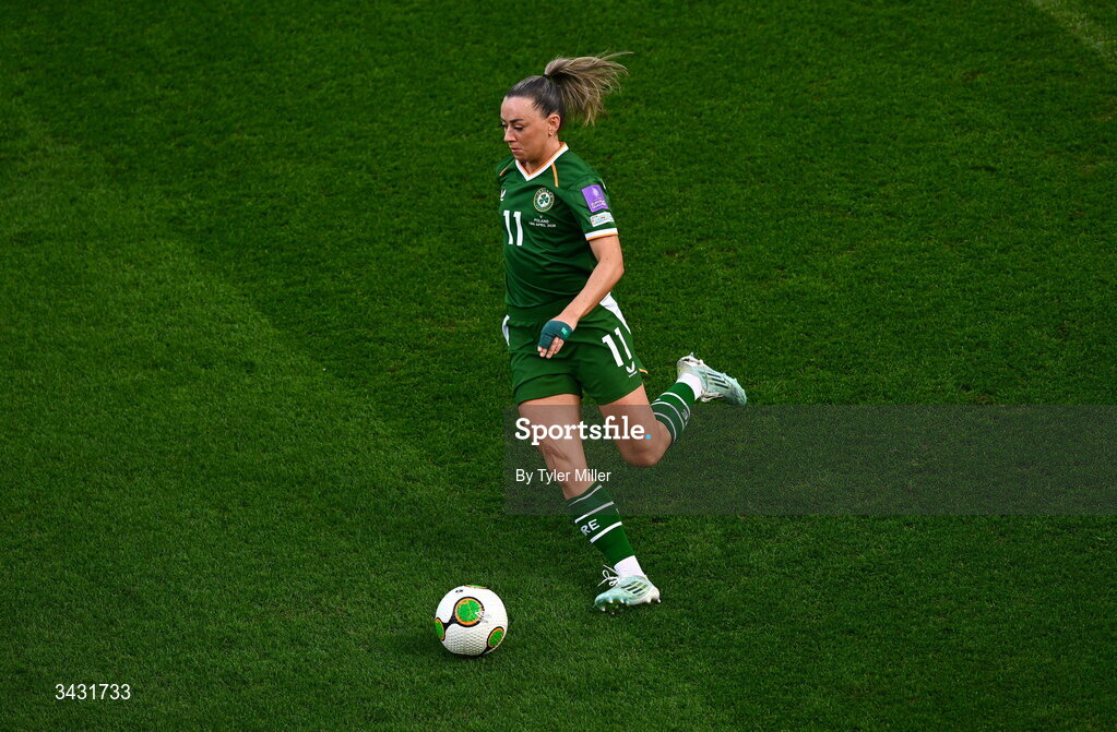 18 April 2026; Katie McCabe of Republic of Ireland during the 2027 FIFA Women’s World Cup Qualifier match between Republic of Ireland and Poland at the Aviva Stadium in Dublin. Photo by Tyler Miller/Sportsfile